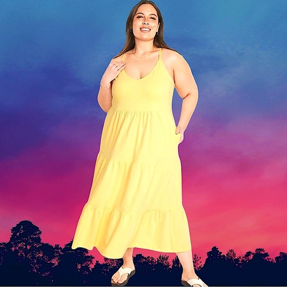 🆕Old Navy Women’s plus-size Yellow Heathered Sleeveless Midi Dress❤️❤️4X - Picture 1 of 9